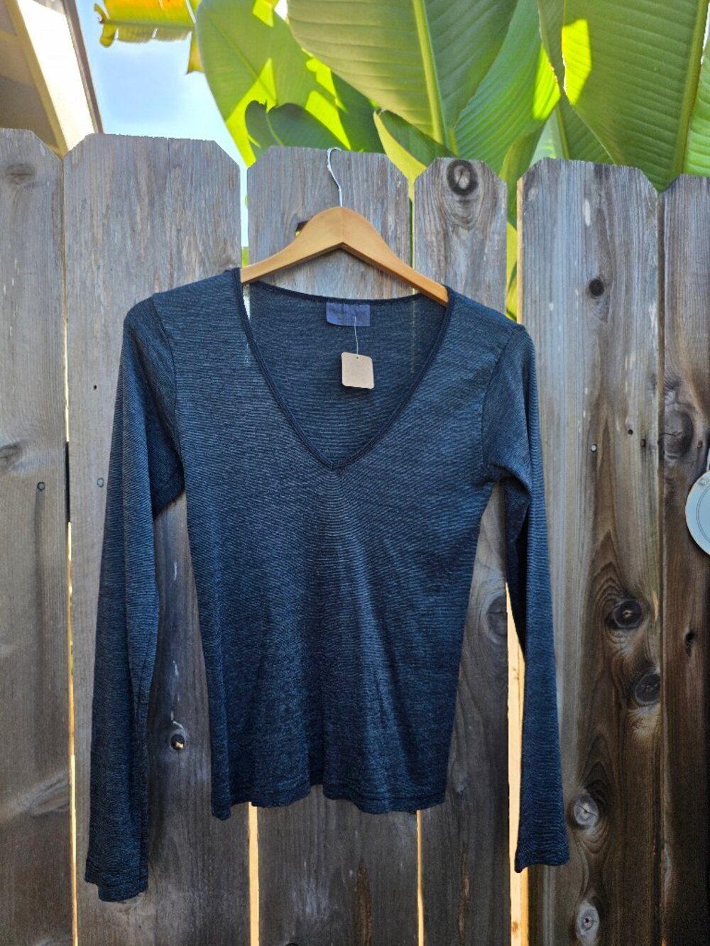 Michael Stars Vintage Shine V Neck Long Sleeve Fitted T Shirt